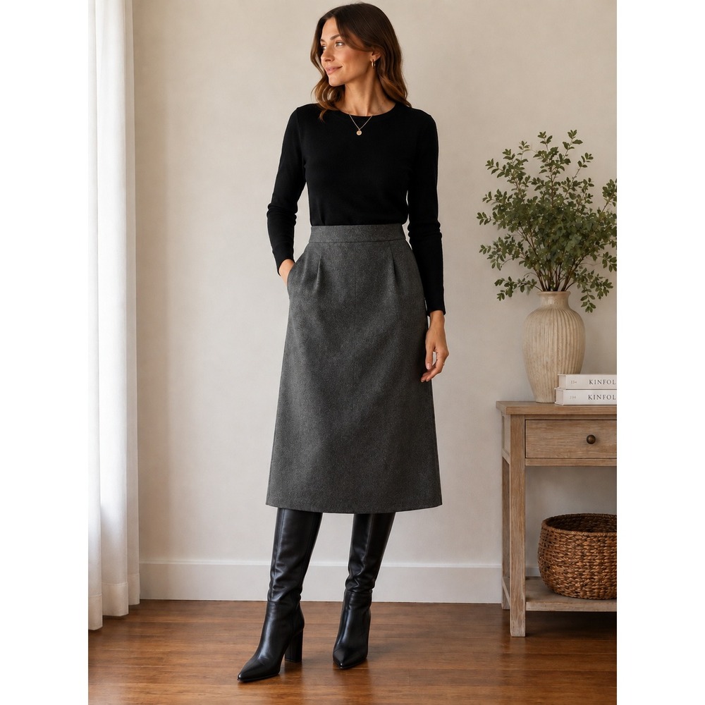 Jobis Vintage Pure New Wool Midi Skirt Charcoal Gray Pleated Size 36 US 4/6
